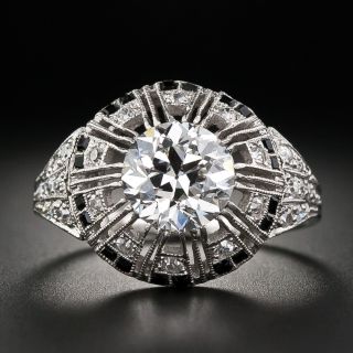 Art Deco 2.02 Carat Diamond and Calibre Onyx Ring - GIA G VS1 - 7