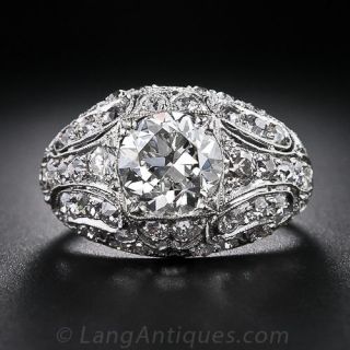 Art Deco 2.43 Carat Diamond Platinum Engagement Ring - GIA K VS2 - 1