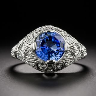 Art Deco 2.60 Carat Ceylon Sapphire and Diamond Ring - GIA - 2