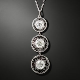 Art Deco 2.77 Carat Triple-Diamond Dangle Necklace - GIA - 3