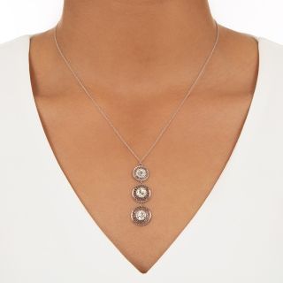 Art Deco 2.77 Carat Triple-Diamond Dangle Necklace - GIA