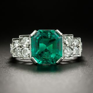 Art Deco 2.81 Carat Gemmy Emerald and Diamond Ring - AGL Minor Enhancement - 3