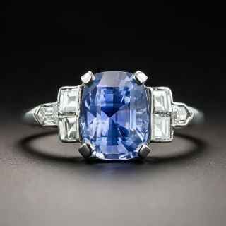 Art Deco 2.81 Carat No-Heat Burma Sapphire and Diamond Ring - 2