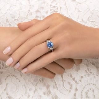 Art Deco 2.81 Carat No-Heat Burma Sapphire and Diamond Ring