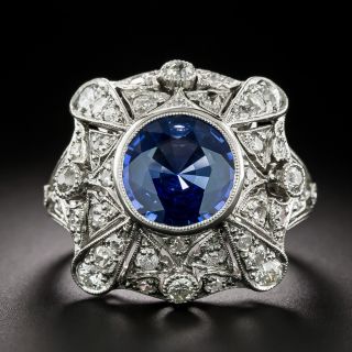 Art Deco 2.91 Carat Ceylon Sapphire And Diamond Ring - GIA - 2