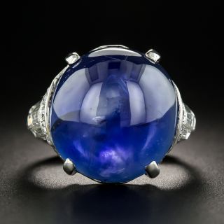 Art Deco 29 Ct. Burmese No-Heat Cabochon Sapphire Diamond  Platinum Ring - 2