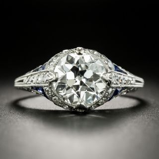 Art Deco 3.07 Carat Diamond and Calibre Sapphire Ring - GIA H VS2 - 3