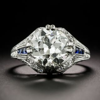 Art Deco 3.28 Carat Diamond and Sapphire Ring by Katz & Ogush - GIA L SI2
