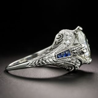 Art Deco 3.28 Carat Diamond and Sapphire Ring by Katz & Ogush - GIA L SI2 - 2