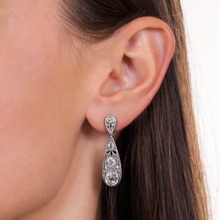 Art Deco 3.35 Carat Total Weight Diamond Drop Earrings