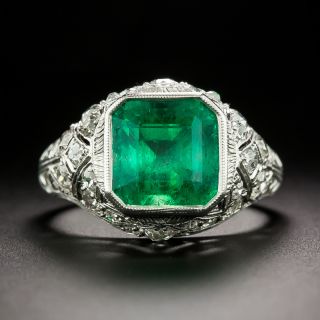 Art Deco 3.42 Carat Emerald and Diamond Ring - GIA - 2