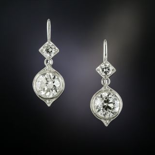 Art Deco 3.80 Carat Total Diamond Dangle Earrings - 2