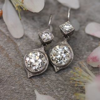 Art Deco 3.80 Carat Total Diamond Dangle Earrings