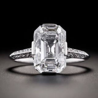 Art Deco 3.89 Carat Emerald Cut Diamond Ring - GIA D VS1 - 2