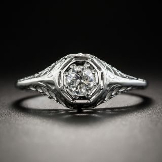 Art Deco .30 Carat Filigree Solitaire Diamond Ring - 2