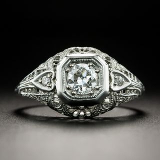 Art Deco .38 Carat Diamond Engagement Ring - GIA H SI1 - 2