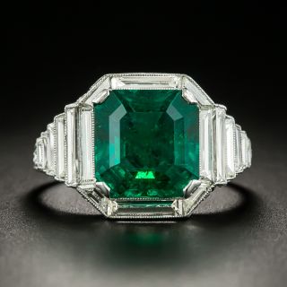 Art Deco 4.69 Carat Fine Emerald and Diamond Ring - GIA F1 - 4