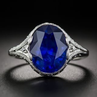 Art Deco 4.89 Carat Ceylon Sapphire and Diamond Ring - GIA - 8