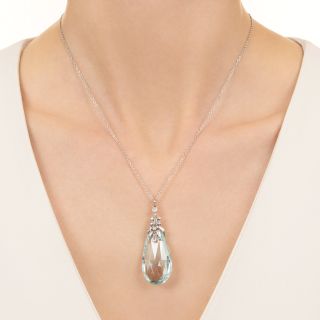 Art Deco 40.00 Carat Aquamarine Briolette and Diamond Necklace