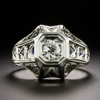 Art Deco .43 Carat Diamond and Sapphire* Engagement Ring - 3