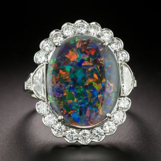 Art Deco 5.11 Carat Black Opal and Diamond Ring - 3