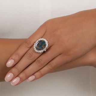Art Deco 5.11 Carat Black Opal and Diamond Ring