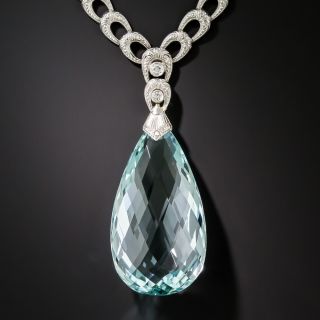 Art Deco 50.00 Carat Briolette Aquamarine and Diamond Drop Necklace - 7