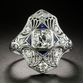 Art Deco .50 Carat Diamond and Synthetic Sapphire Dinner Ring - 2