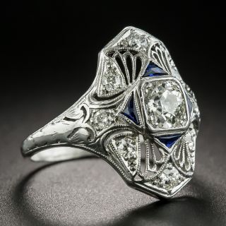 Art Deco .50 Carat Diamond and Synthetic Sapphire Dinner Ring