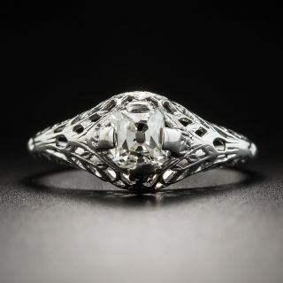 Art Deco .55 Carat Cushion-Cut Diamond Engagement Ring by Traube - 2