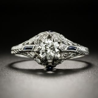 Art Deco .55 Carat Diamond and Synthetic Sapphire Engagement Ring - 2
