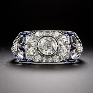 Art Deco .58 Carat Diamond and Sapphire Engagement Ring - 2