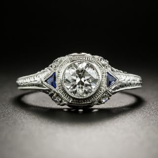 Art Deco .58 Carat Diamond and Synthetic Sapphire Ring - GIA G VS2 - 3