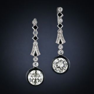 Art Deco 6.10 Carat Diamond and Black Enamel Drop Earrings - 5