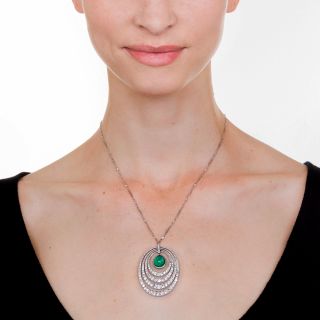 Art Deco 6.61 Carat Emerald and Diamond Pendant Necklace