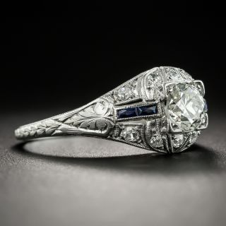 Art Deco .60 Carat Diamond Platinum Engagement Ring with Calibre Sapphires