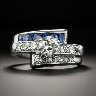 Art Deco .64 Carat Diamond and Sapphire Bypass Ring - 1