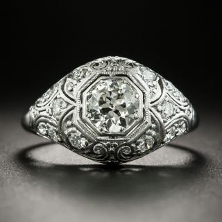 Art Deco .65 Carat Diamond Domed Platinum Engagement Ring - 2