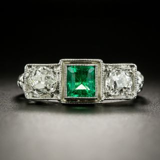 Art Deco .67 Carat Emerald and Diamond Three-Stone Ring - 2