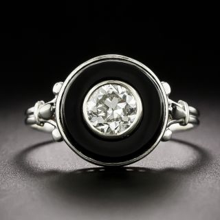 Art Deco .67 Carat European-Cut Diamond and Onyx Ring - 3