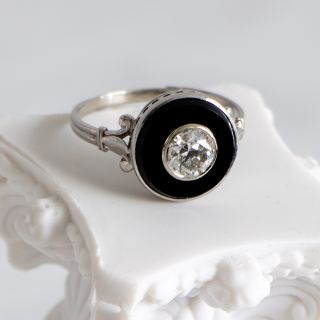 Art Deco .67 Carat European-Cut Diamond and Onyx Ring