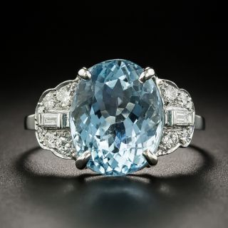 Art Deco 7.25 Carat Oval Aquamarine and Diamond Ring - 1