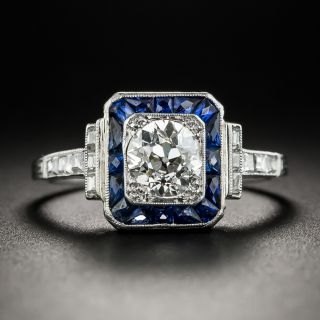 Art Deco .70 Ct. Diamond Platinum Sapphire Halo Ring by Kohn - 2