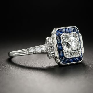 Art Deco .70 Ct. Diamond Platinum Sapphire Halo Ring by Kohn