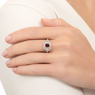 Art Deco .73 Carat Emerald-Cut Ruby and Diamond Ring