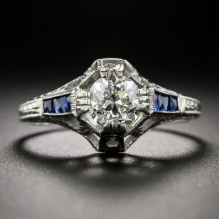 Art Deco .77 Carat Diamond and Sapphire* Engagement Ring by Belais Bros. - 1
