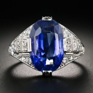 Art Deco 8.43 Carat No-Heat Ceylon Sapphire and Diamond Ring - GIA - 5