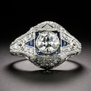 Art Deco .80 Carat Diamond and Calibre Sapphire Ring, Size 7 - 3