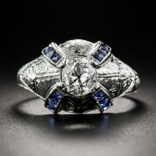 Art Deco .80 Carat Diamond And *Sapphire Dome Ring  - 1