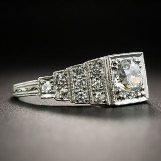 Art Deco .89 Carat Diamond Platinum Engagement Ring - GIA H SI2